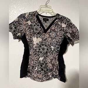Floral Black and Pink Women's scrub top